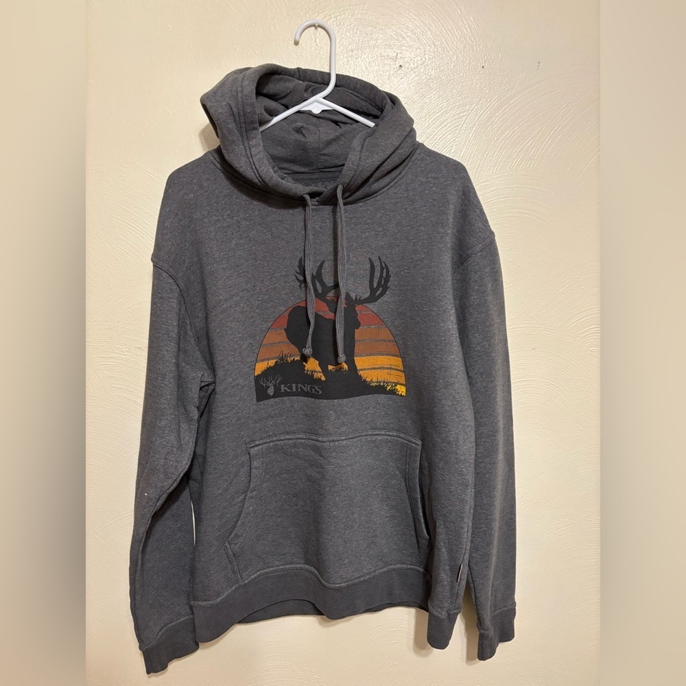 Kings Camo Deer Graphic Hoodie Men’s M Gray Outdoor Hunting Pullover